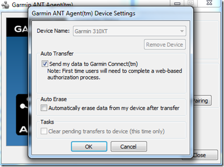 Garmin ANT+ Agent Send data to Garmin Connect 310XT